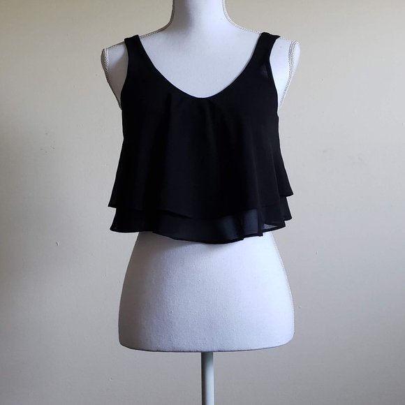 📌 Soprano Black Flowy Sleeveless Layered Crop Top - Picture 11 of 11